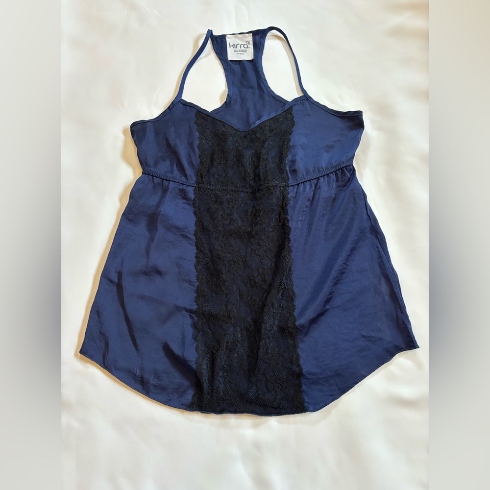 Kirra Sheer Camisole Spaghetti Strap Tank Top Navy Blue Small W/ Lace Lingerie - Picture 3 of 9